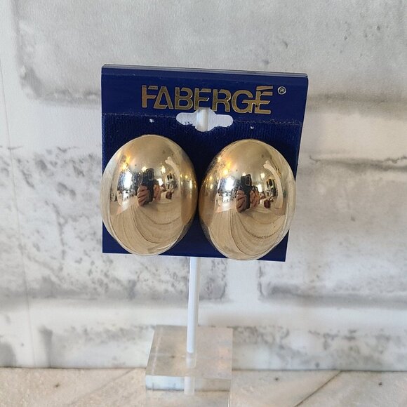 Faberge Jewelry - Vintage Faberge Gold Tone Dome Earrings